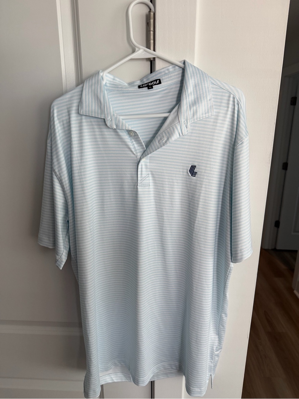 LIV Golf Men's Light Blue Striped Polo Shirt